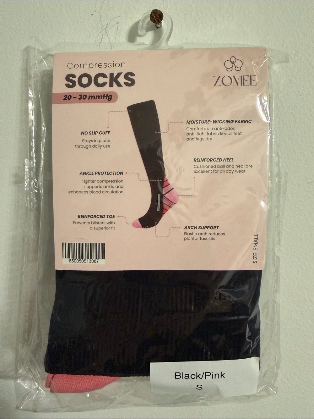 Zomee Men's Compression Athletic Socks in Black and Pink